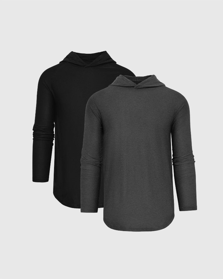 True Classic Black & Charcoal Gray Active Long Sleeve T-Shirt Hoodie 2-Pack | Cotton Blend | Athletic Cut | Small