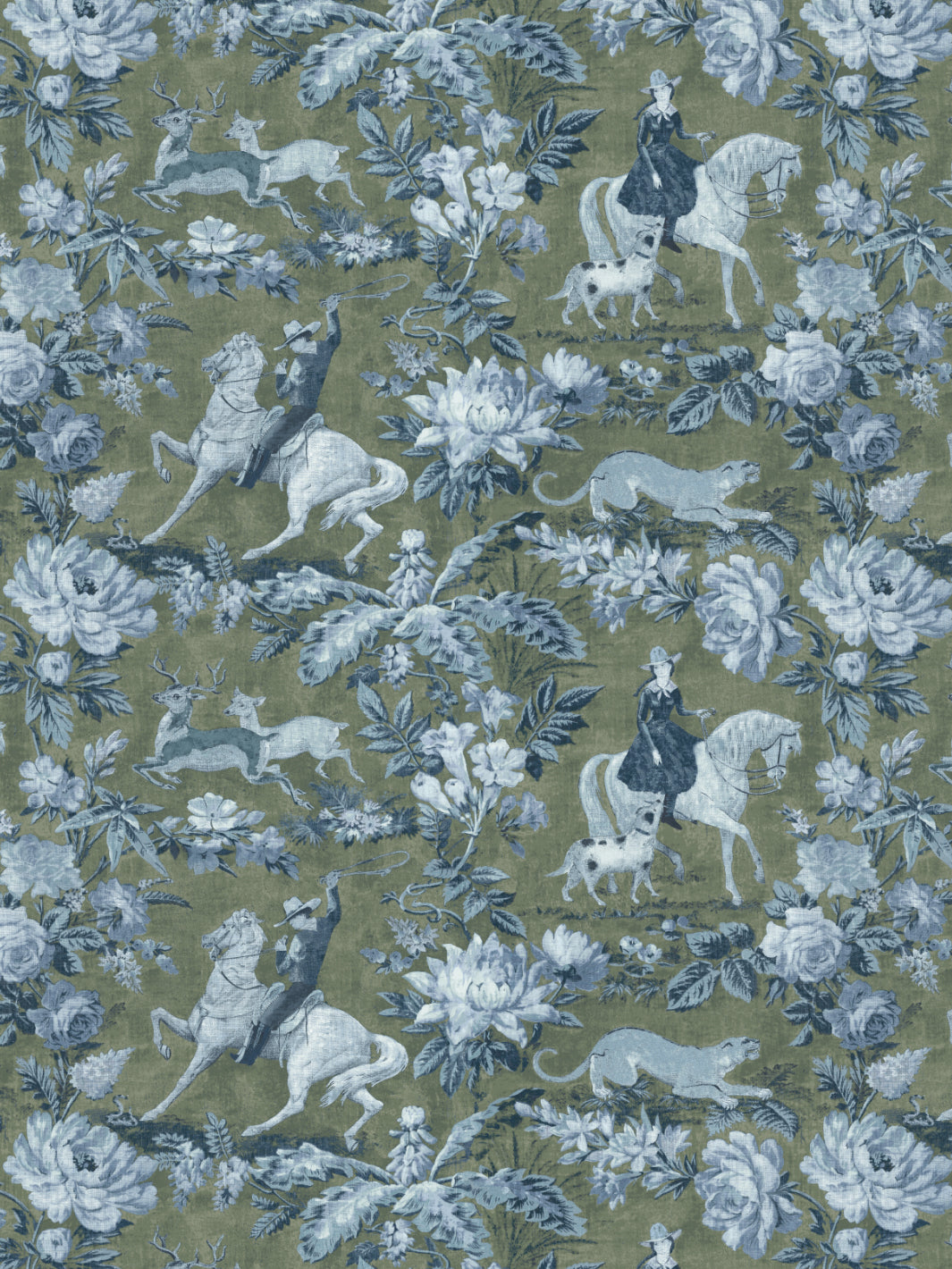 'Cowboy Toile' Wallpaper by Nathan Turner - Army Green - Removable / 26 in. x 4.5 ft.
