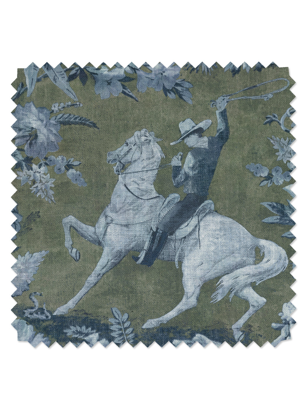 Cowboy Toile' Linen Fabric by Nathan Turner - Army Green - LINEN / YARD