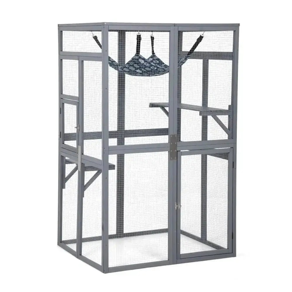 Coziwow 39″L Wooden Outdoor Cat Catio - Gray