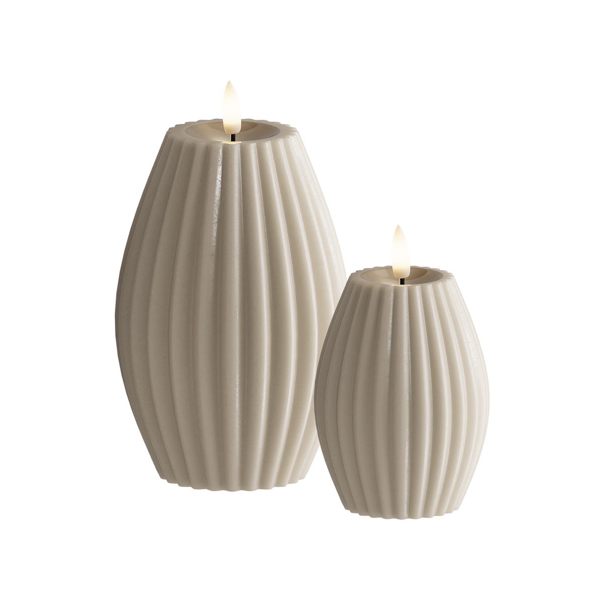 LED Rillenkerzen 2 Stück, Ø 7,5 x 10 + Ø 10 x 15 cm Sand