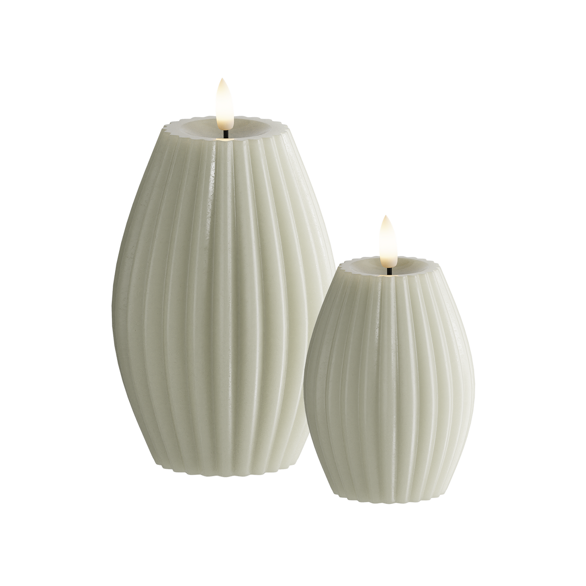 LED Rillenkerzen 2 Stück, Ø 7,5 x 10 + Ø 10 x 15 cm Salbeigrün