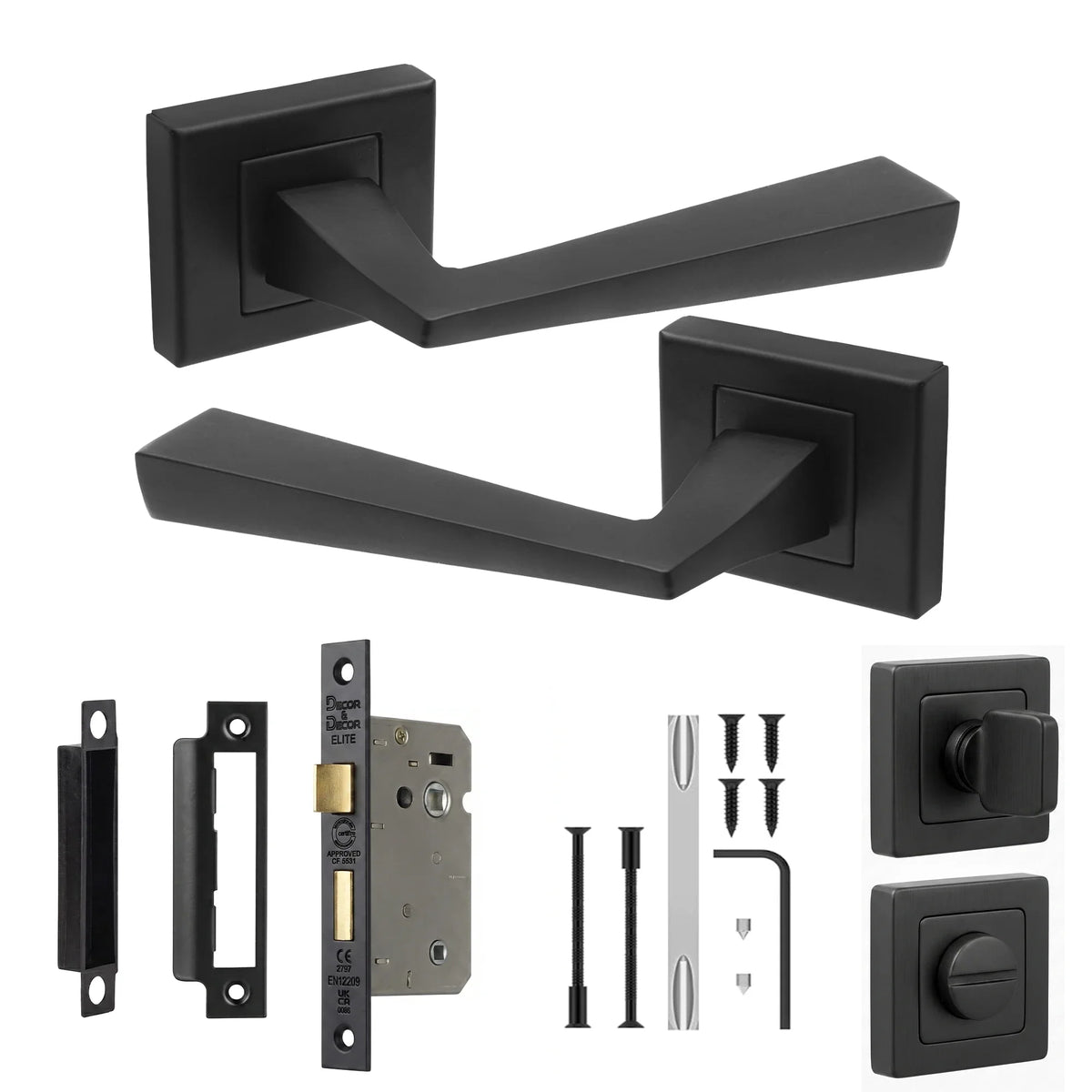Helix Matt Black Bathroom Door Lever Handles - Bathroom Kit 64mm