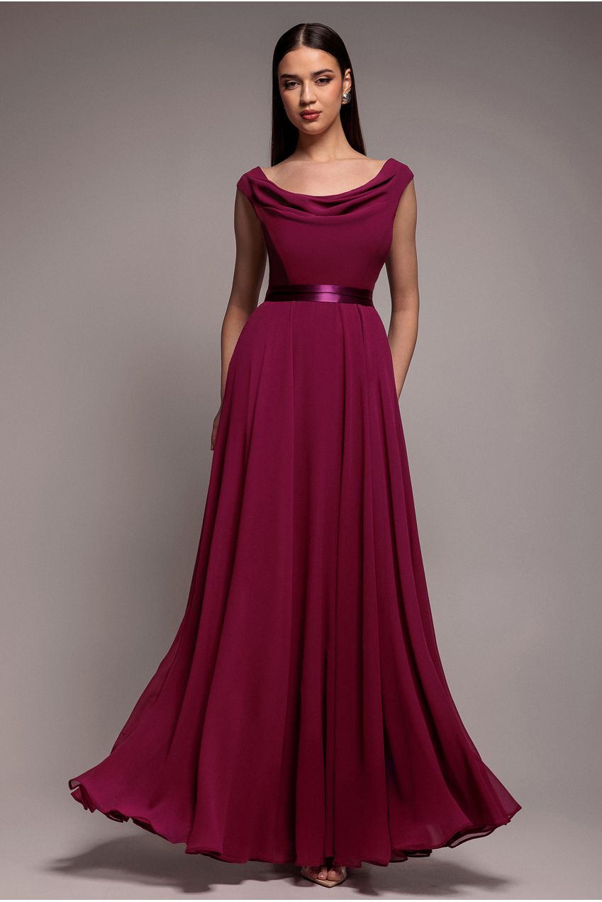 Goddiva Cowl Neck Chiffon Maxi Dress - Magenta