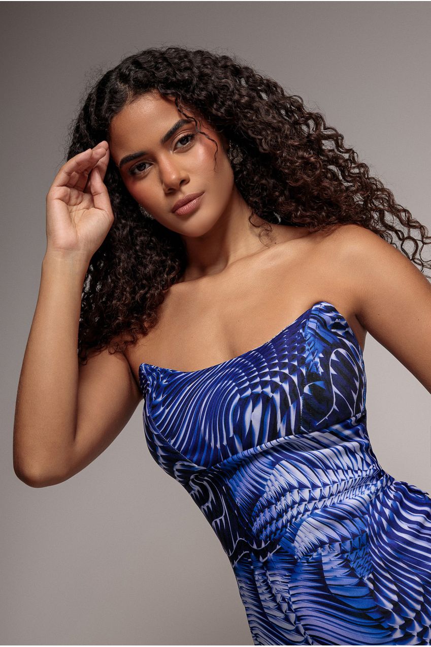Goddiva Abstract Bandeau Bodycon Midi Dress - Royalblue