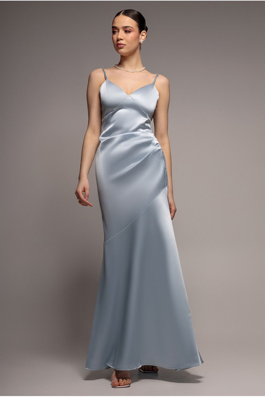 Goddiva Cowl Back Satin Maxi Dress - Blue