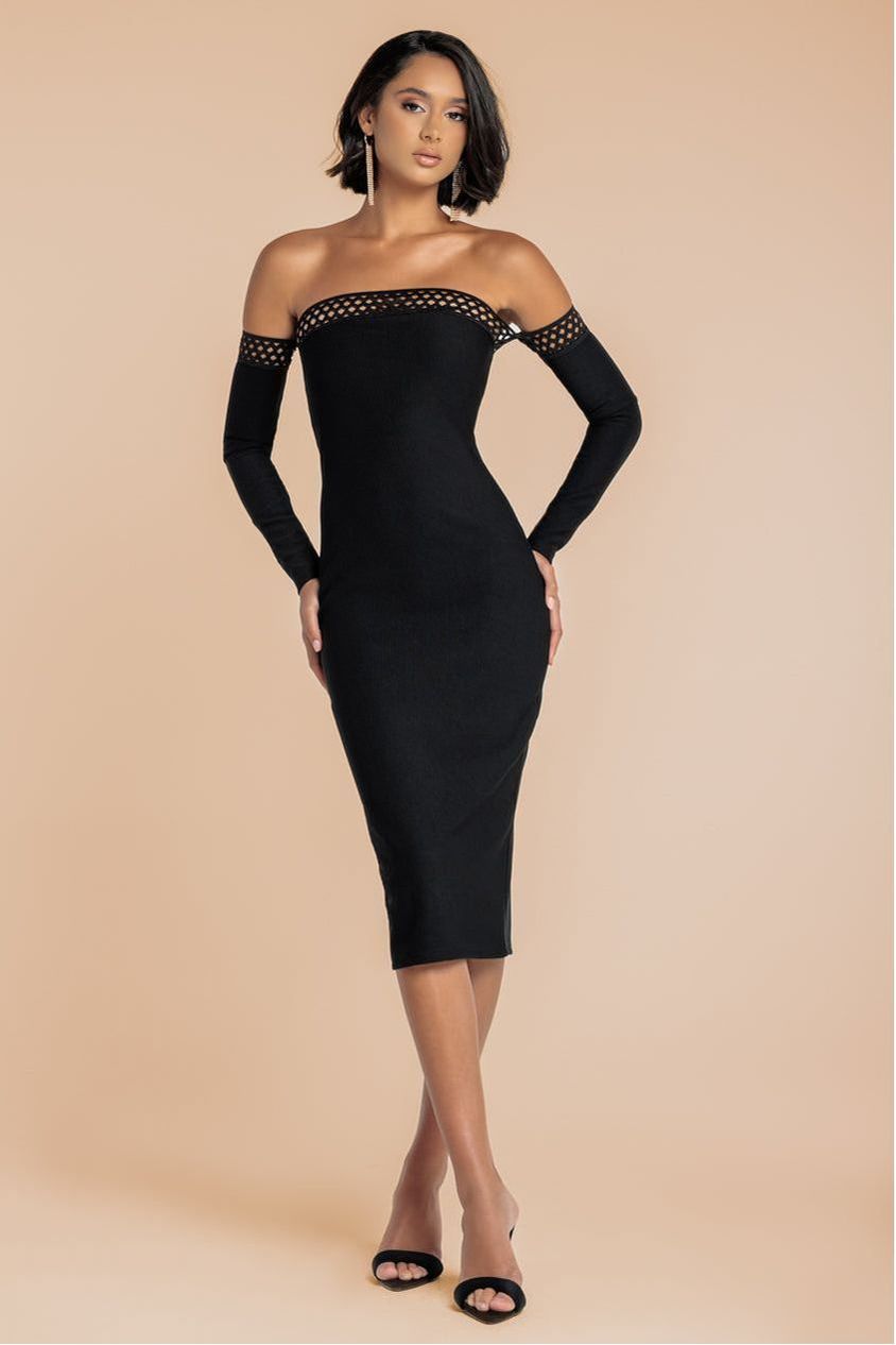 Goddiva Boobtube Ribbed Midi Dress With Split - Black