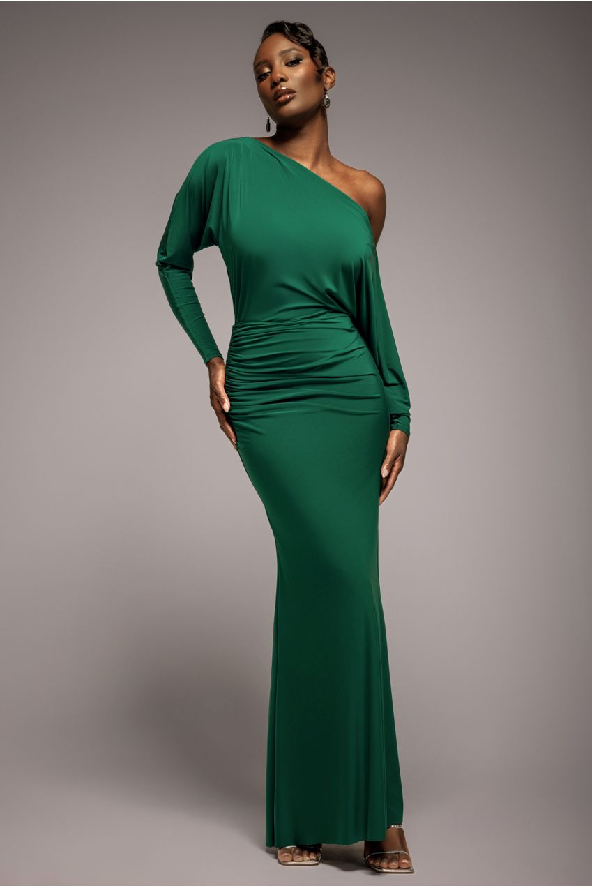 Bat Wing Elasticated Side Gather Maxi Dress - Emerald Green by Goddiva