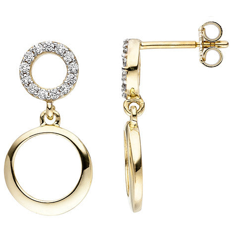 Ohrhänger 375 Gold Gelbgold 26 Zirkonia Ohrringe Ohrstecker Goldohrringe