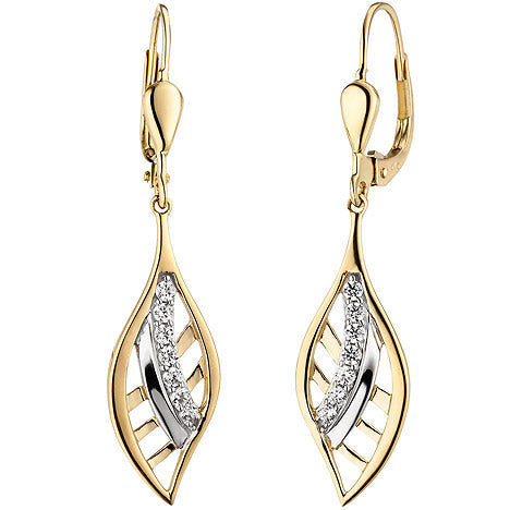 Ohrhänger 375 Gold Gelbgold bicolor 14 Zirkonia Ohrringe Boutons Goldohrringe