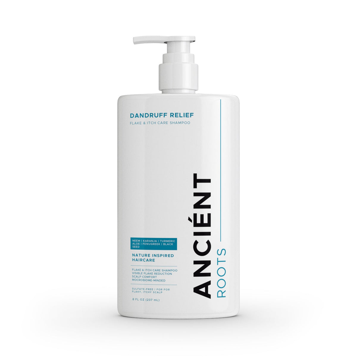 Ancient Roots Dandruff Relief Shampoo for Flaky Itchy Scalp, Sulfate Free Scalp Care with Neem Karanja Turmeric Aloe Fenugreek Black Seed, Visible Fla
