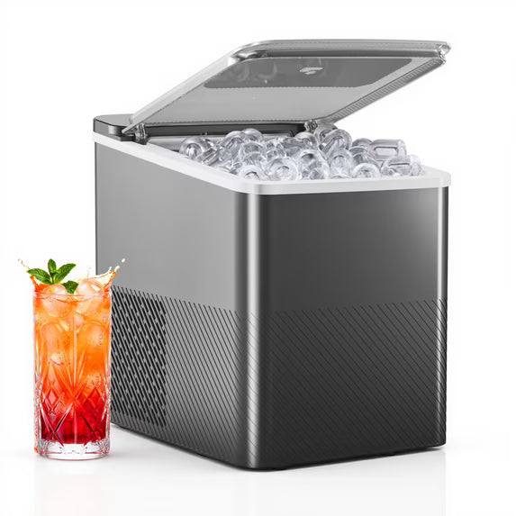 EUHOMY Countertop Ice Maker with Handle, 26 lbs/Day Portable Ice Machine, 9 Bullet Cubes in 6 Minutes, 2 Ice Sizes, Self-Cleaning, - Grey Stripes