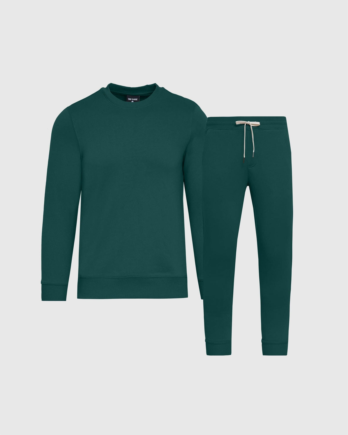 True Classic Emerald Green Pullover Fleece Crew & Jogger Pants 2-Pack | Cotton Blend | Athletic Cut | Small/Medium