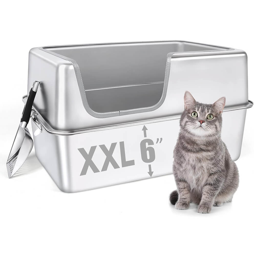XXL Extra Large Semi Enclosed Removable Metal Litter Tray with High Sided Enclosure - 23.6" L x 15.7" W x 11.8" H