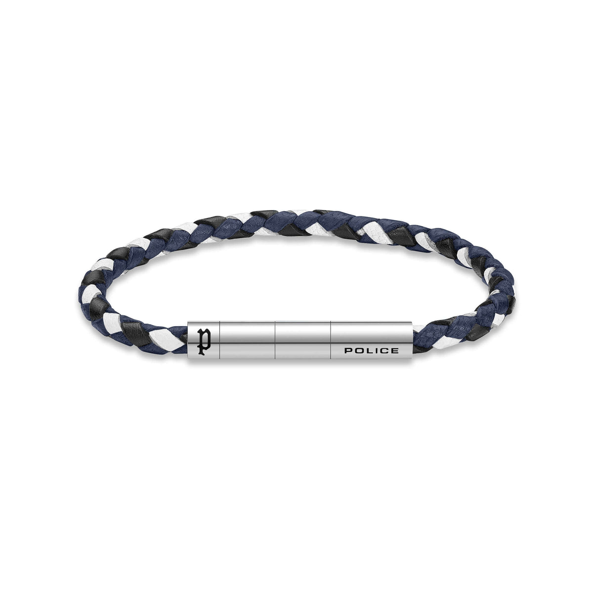 Police Herren Leder Armband Blau/Weiß/Schwarz Geflochten Lederarmband Herrenarmband Lederband Herren Schmuck