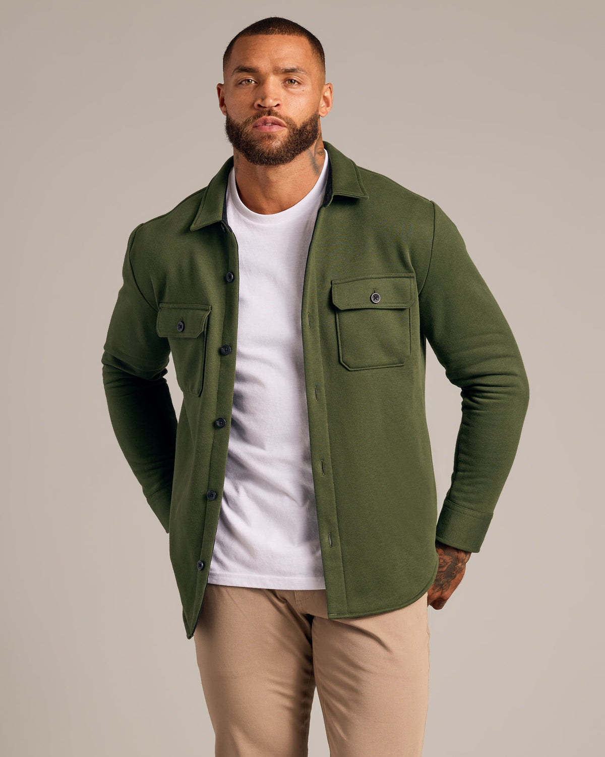 True Classic Dark Olive Fleece Shirt Jacket | Small