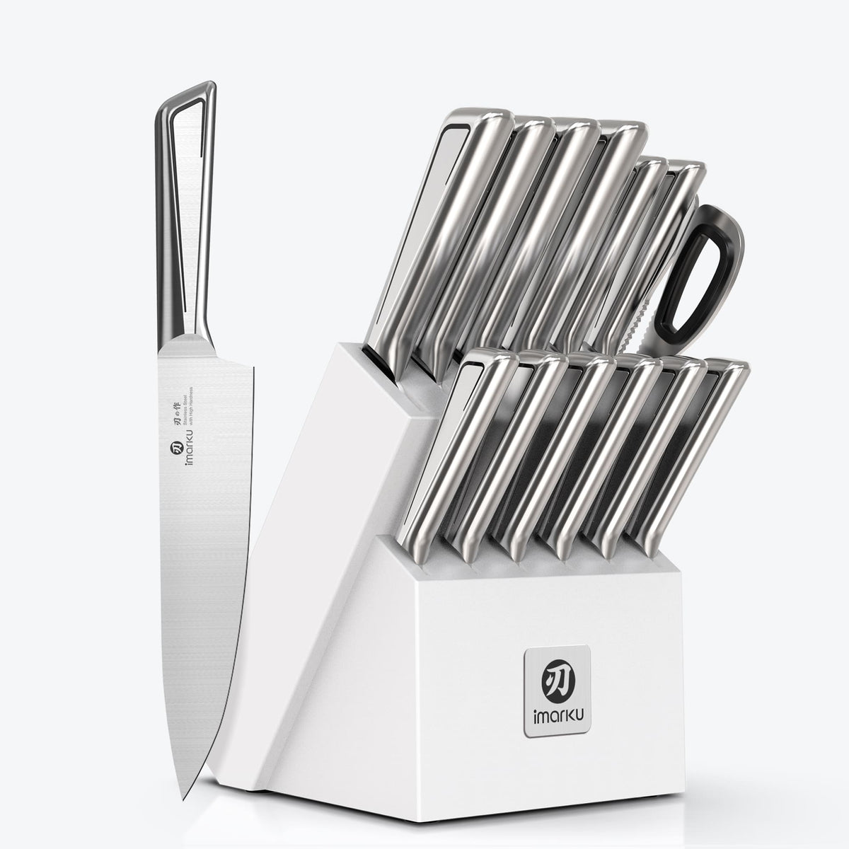 Forged Stainless Steel Knife Set Built-in Sharpener Culinary Set - White