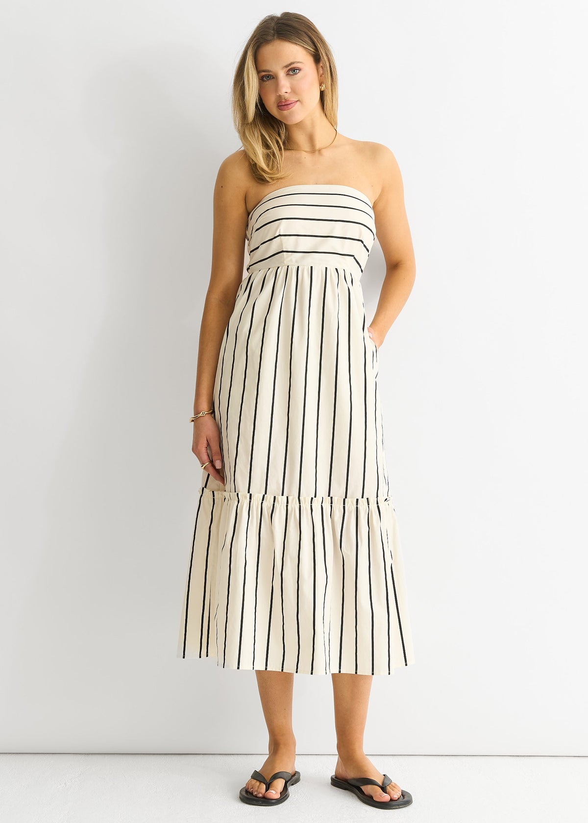 Stripe Cotton Bardot Smock Midi Dress - UK 8 / US 4 / EU 36