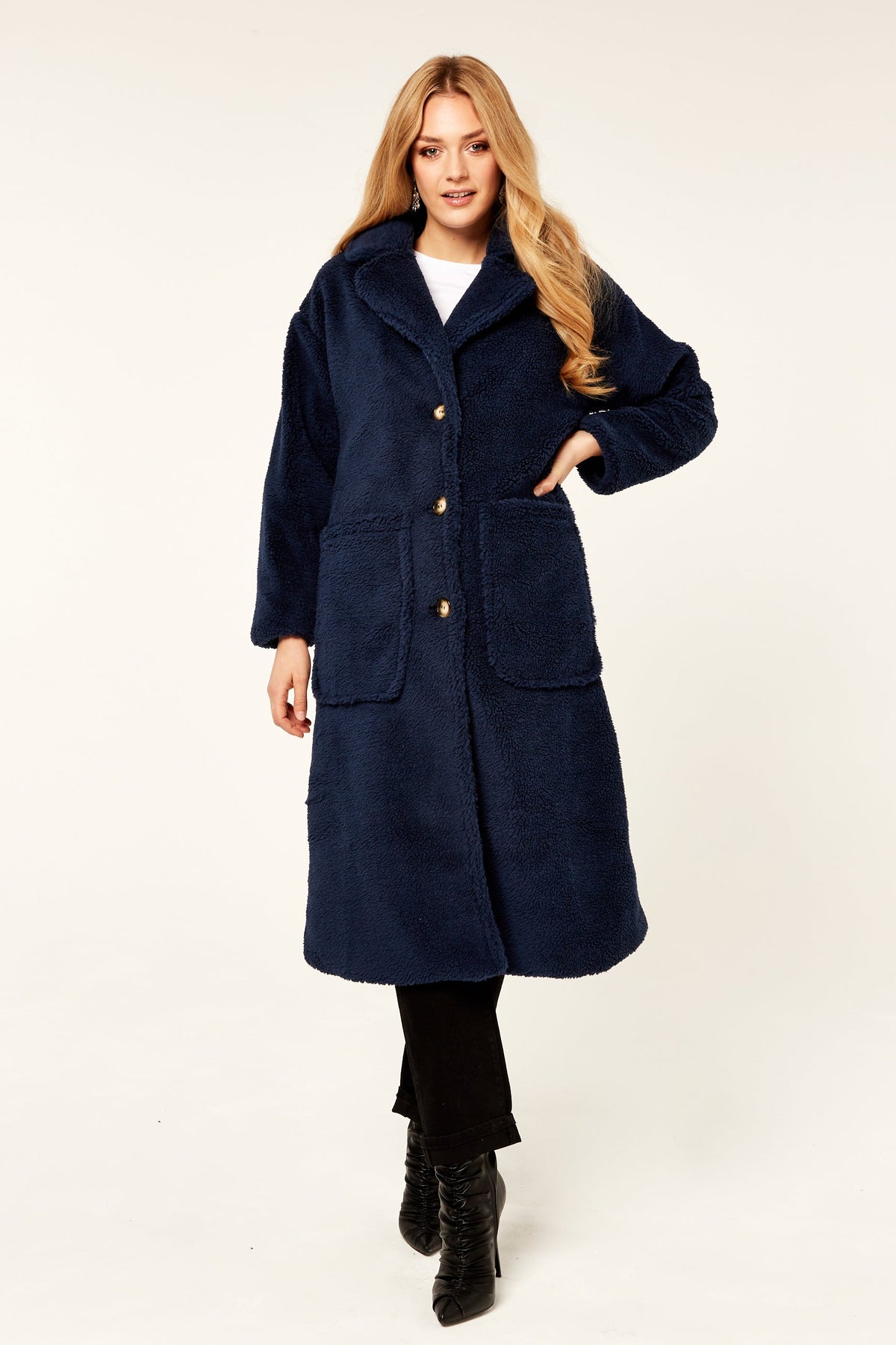 Navy Longline Teddy Coat - Navy / S-M (UK 8-10/US 4-6/EU 36-38)