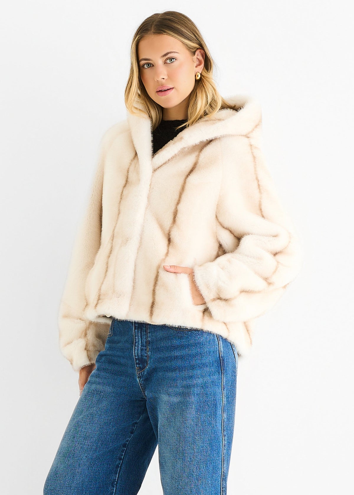 Cream Ombre Hooded Faux Fur Jacket - S-M (UK 8-10/US 4-6/EU 36-38)