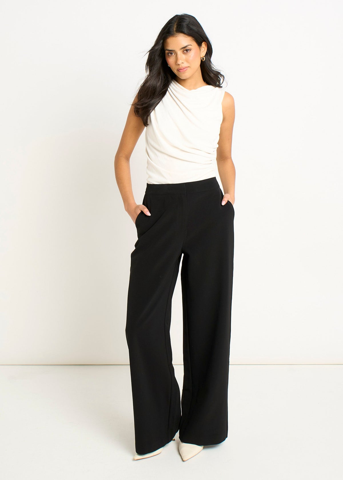 Black Wide Leg Tailored Trousers