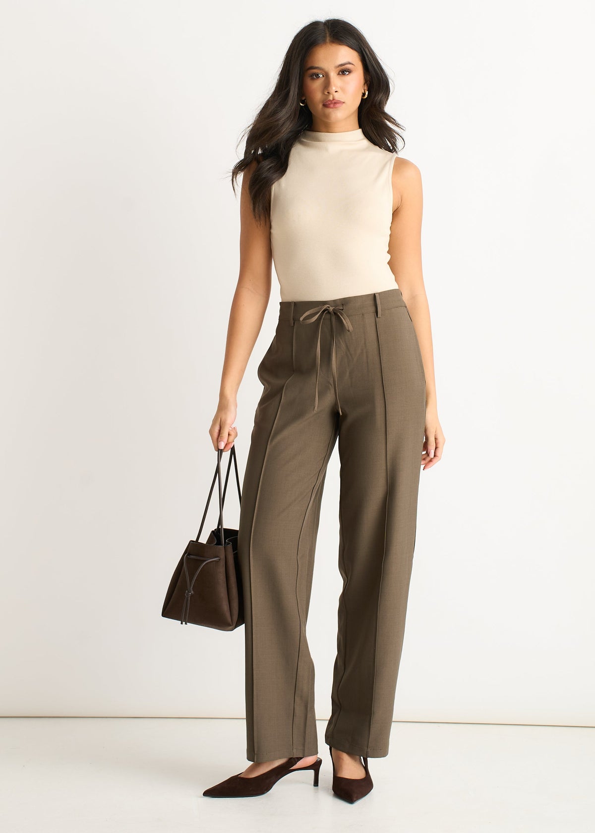 Olive Drawstring Tailored Trousers