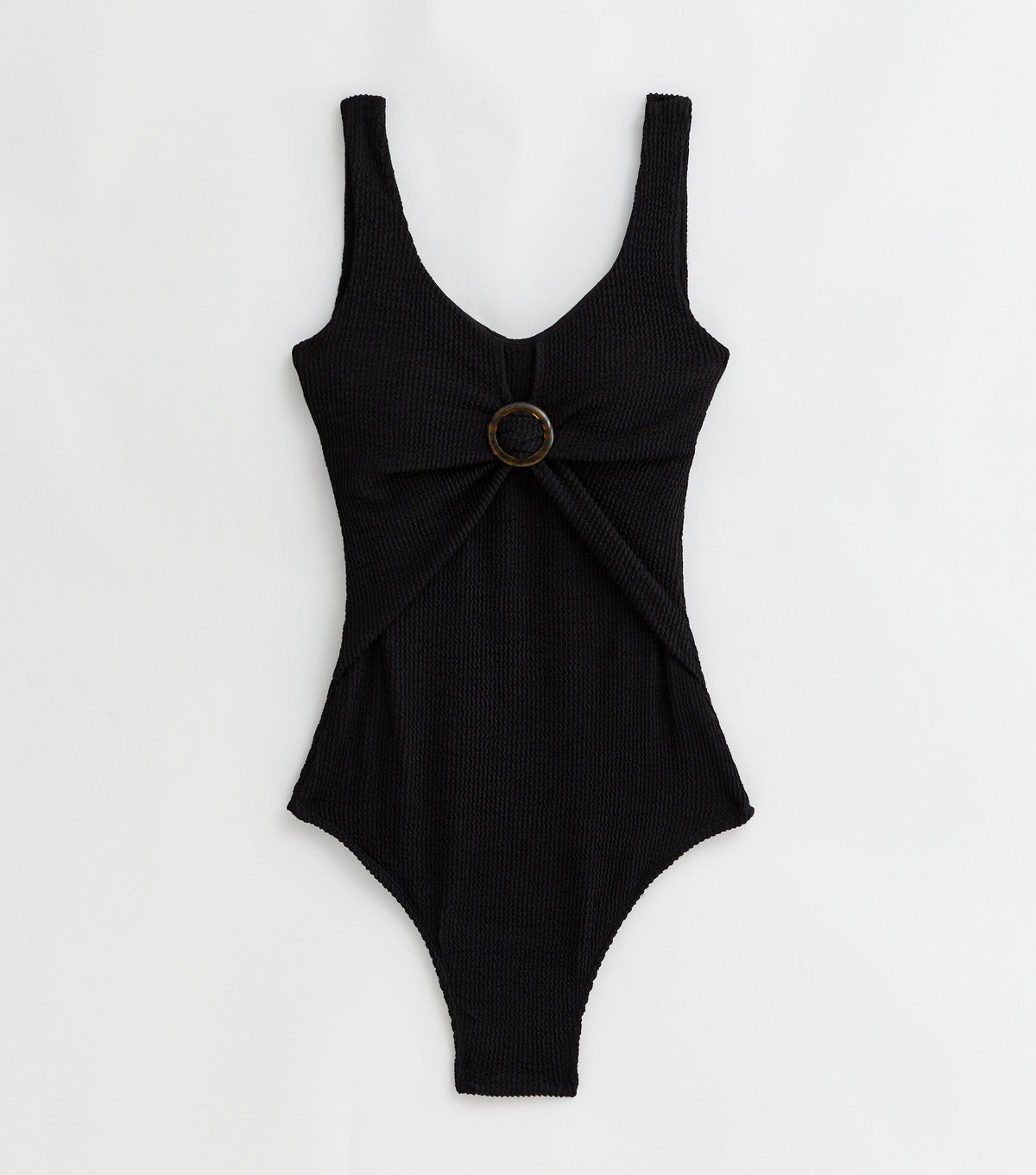 Black Texture Ring Detail Swimsuit - UK 8 / US 4 / EU 36