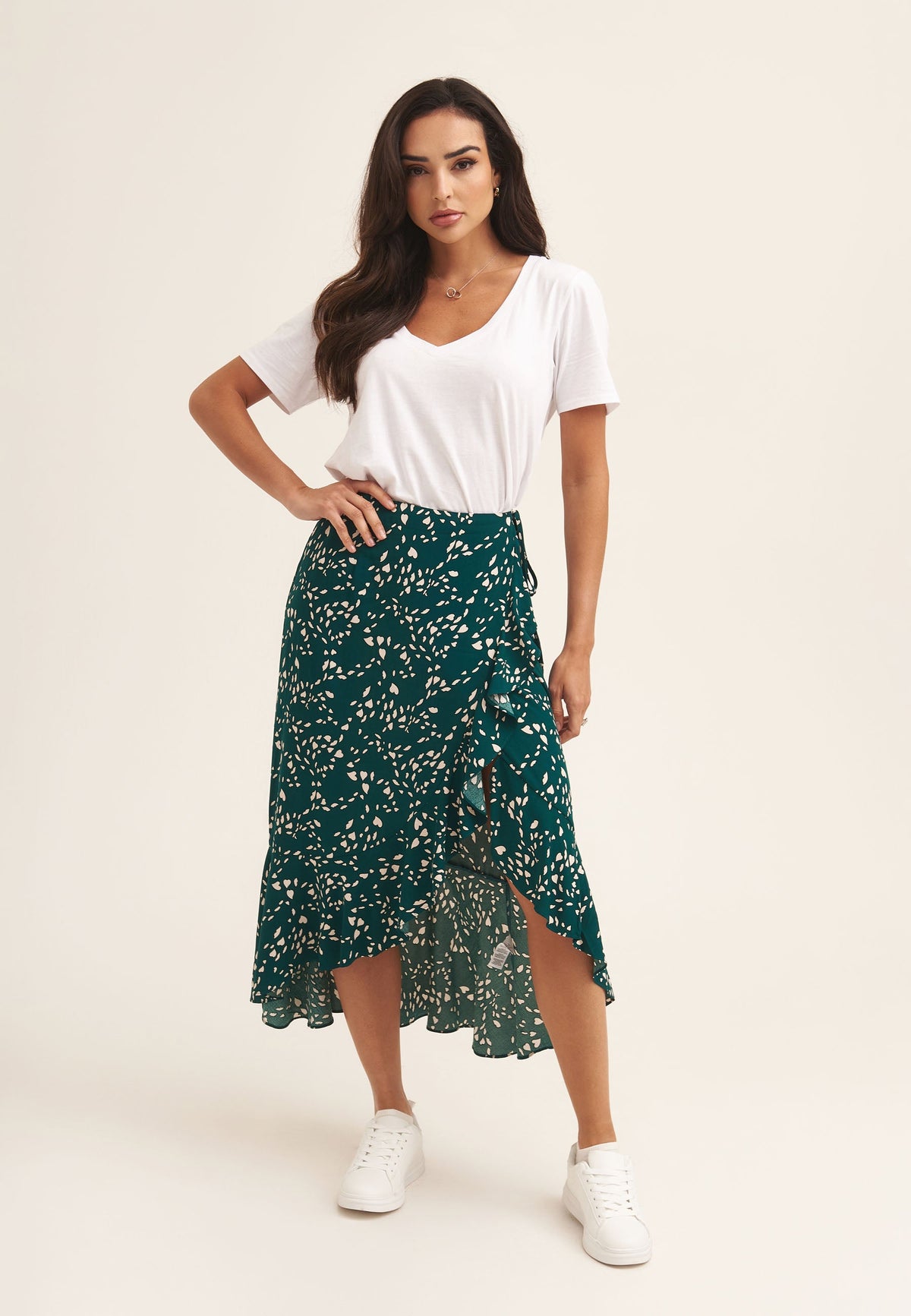 Green Animal Print Ruffle Wrap Midi Skirt - S-M (UK 8-10/US 4-6/EU 36-38)