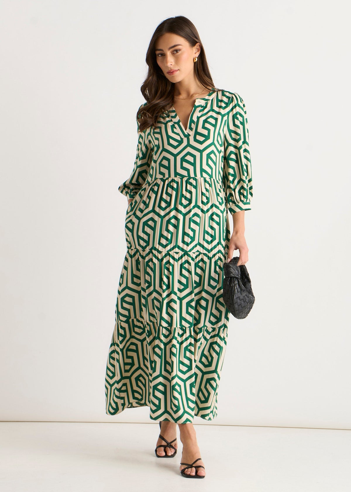 Green Geo Print Smock Midi Dress - UK 8 / US 4 / EU 36 / Green
