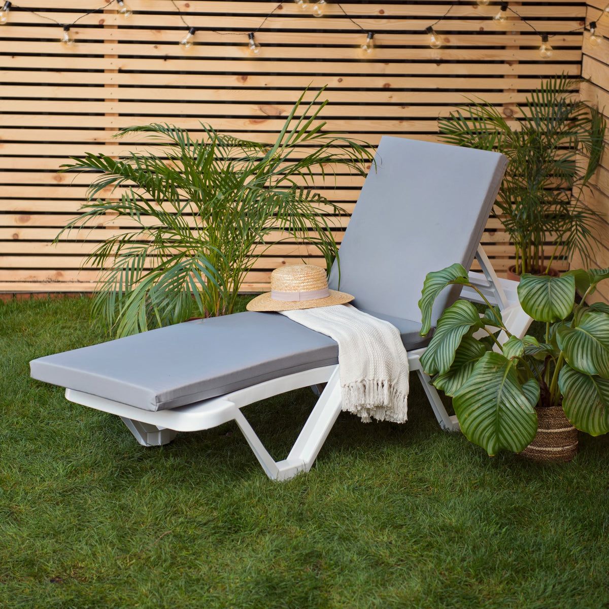 Outdoor Water Resistant Sun Lounger Cushions for Garden Patio Lounger Pads - Grey / Pack of 1