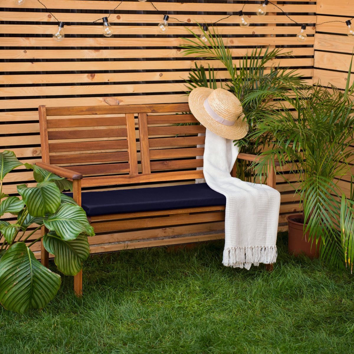 Water-Resistant Garden 2-Seater Bench Seat Pad Patio Durable Bench Cushions - Black