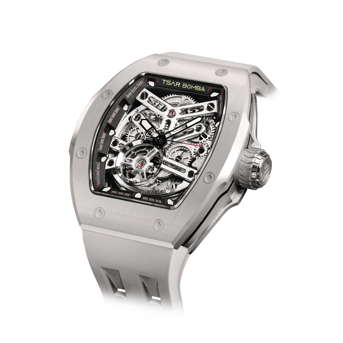 TSARBOMBA Atomic TB8218C-Ghost Grey Men's Fashion Watch, Miyota automatic mechanical movement, tonneau-style watch, ceramic bezel and interchangeable
