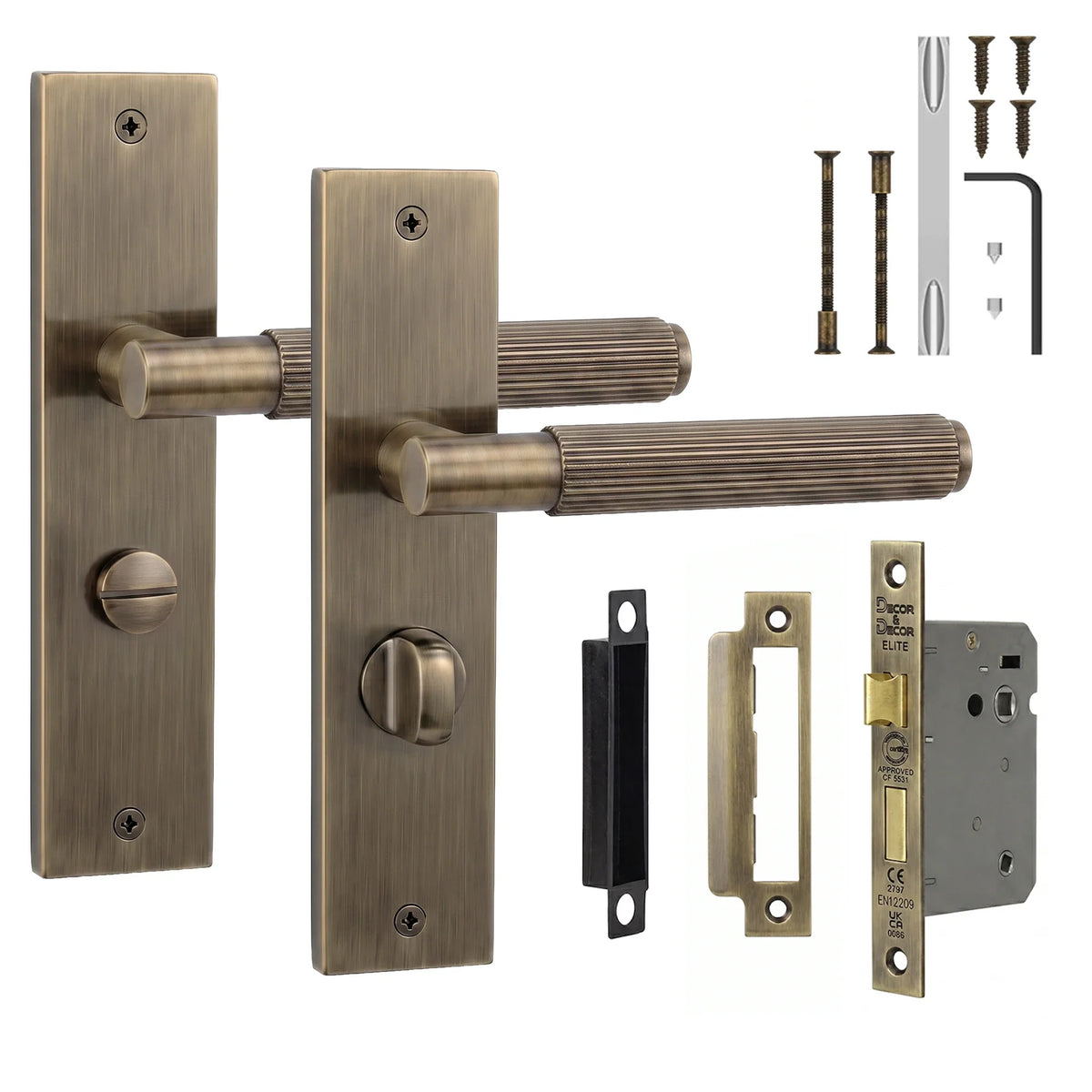 Hera Antique Brass Bathroom Door Lever Handles on Backplate - Bathroom Kit 64mm