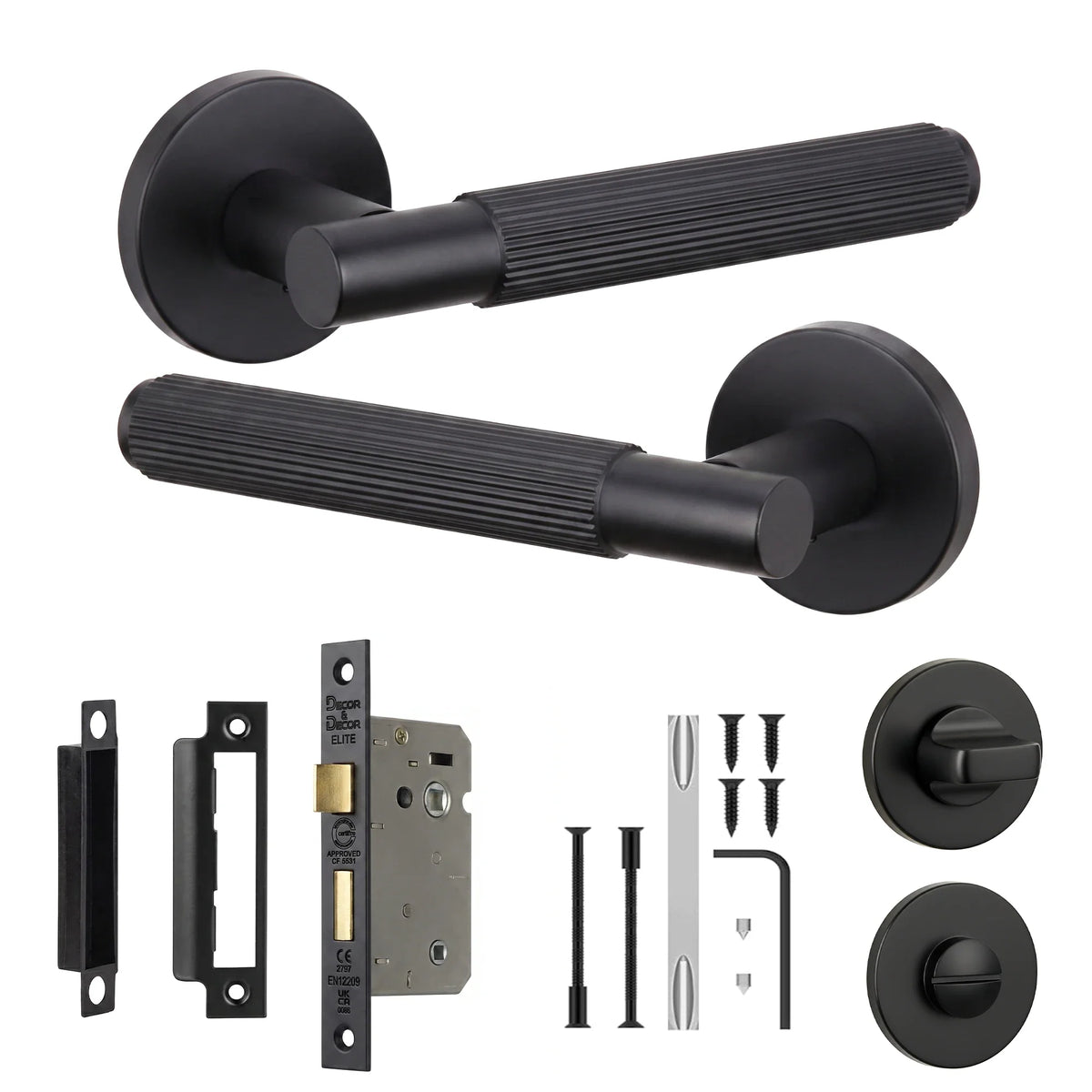 Hera Matt Black Bathroom Door Lever Handles - Bathroom Kit 64mm