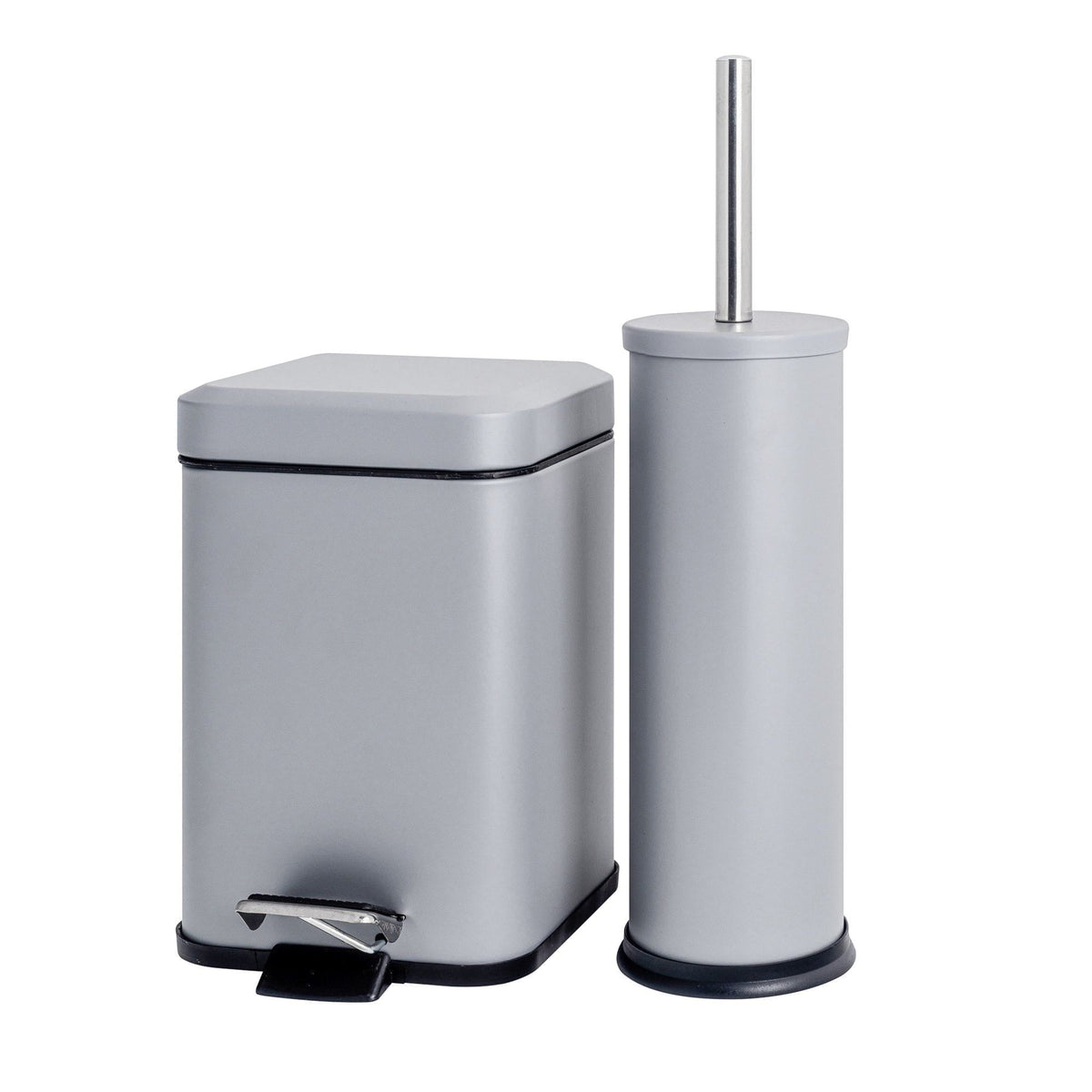 Matt Grey Round Toilet Brush & Square Bin Set