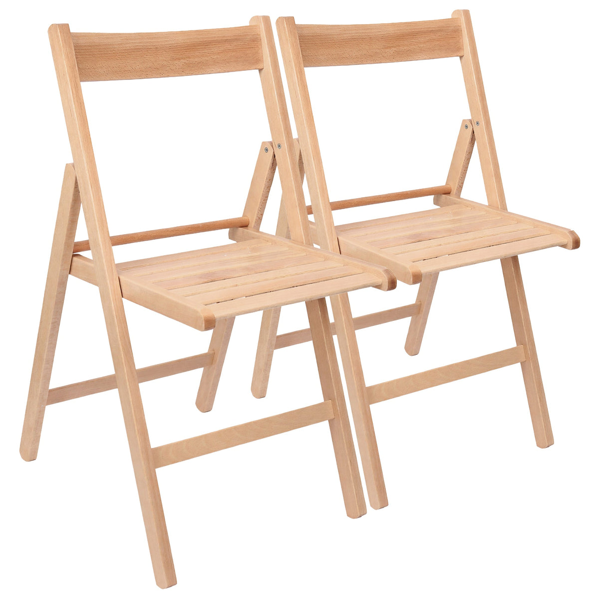 Natural Beech Wood Folding Chairs – Pack of Two