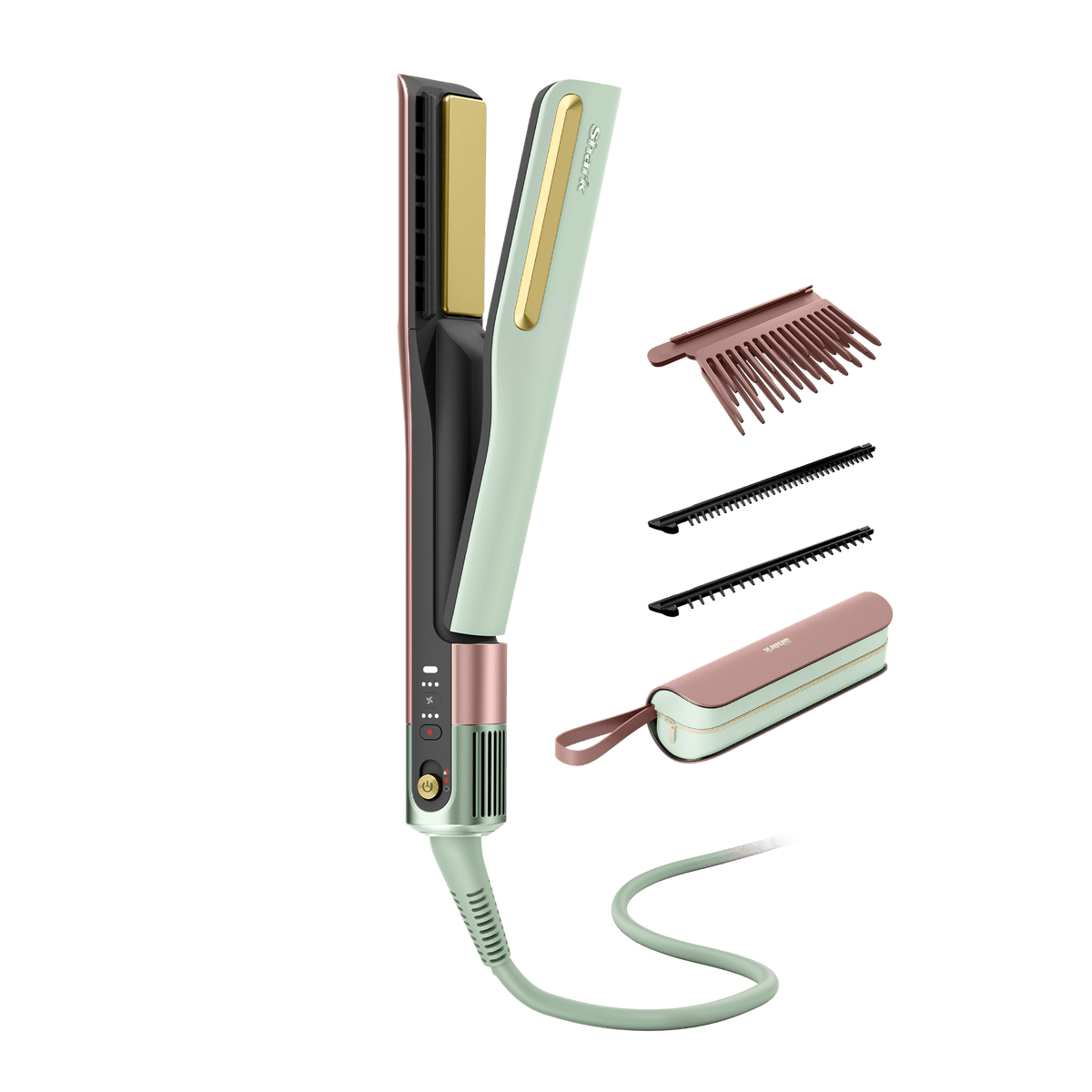 Shark SilkiPro Hair Straightener + Dryer with Heat-Resistant Storage Case in Strawberry Matcha | HT401UKPK1 | by SharkNinja