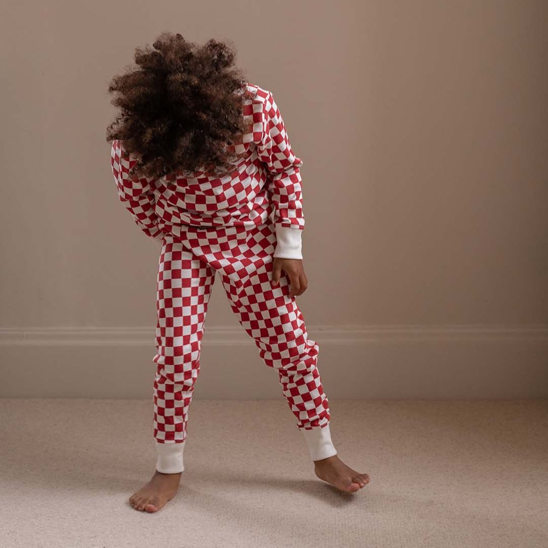 Children's Jersey Pyjamas - Red Checkerboard