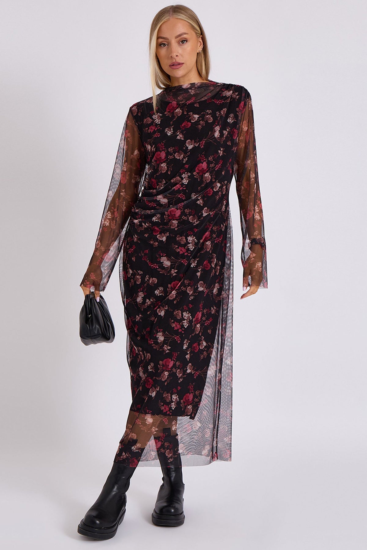 Print Mesh Midi Dress - Navy / S-M (UK 8-10/US 4-6/EU 36-38) / 70%Polyester & 30%Viscose