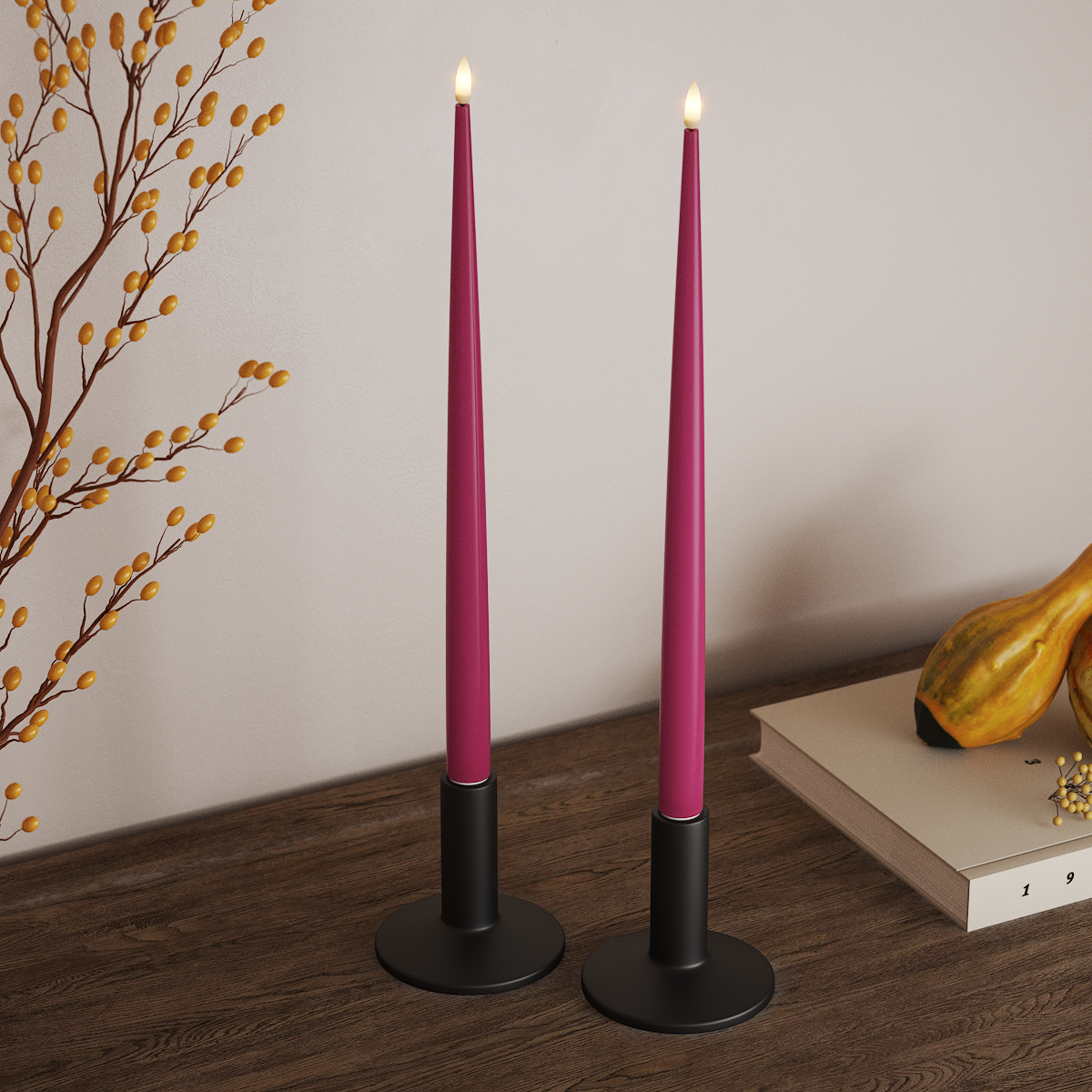 LED Kerzenlicht Mit Lack, 2 Stück 38 cm, Magenta