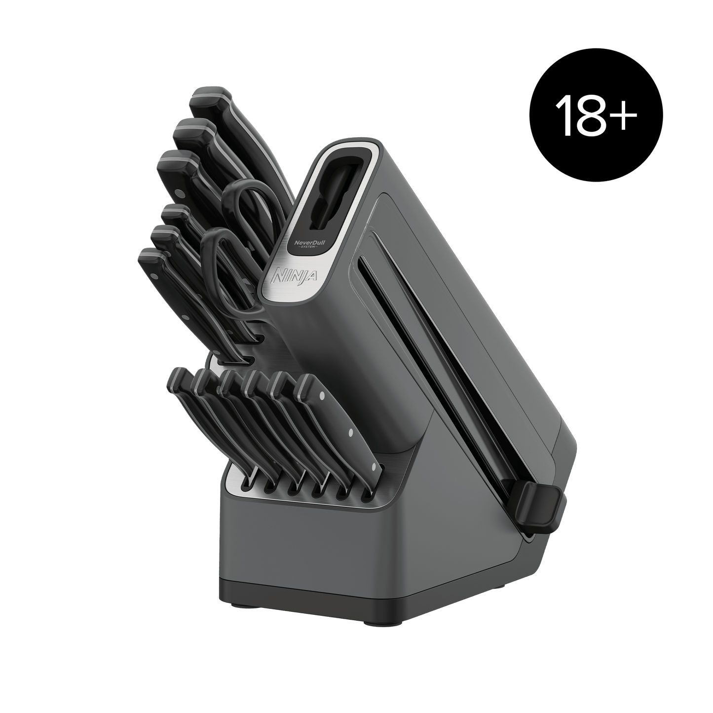 Ninja Foodi StaySharp Knife Block with Integrated Sharpener – Deluxe 14-Piece Set in Silver/Black | K32014EUUK | by SharkNinja