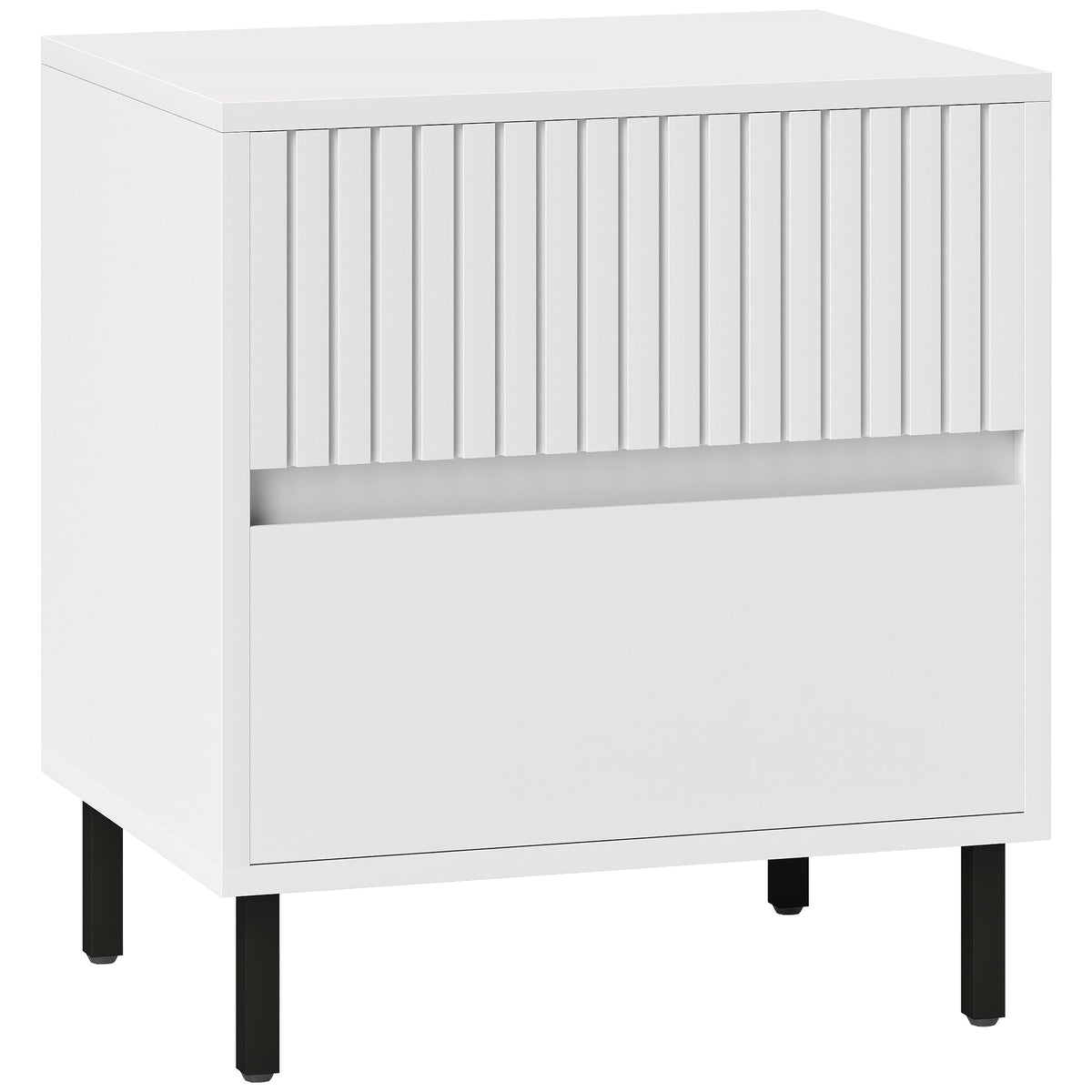 HOMCOM Bedside Table with 2 Drawers and Steel Legs for Bedroom - White