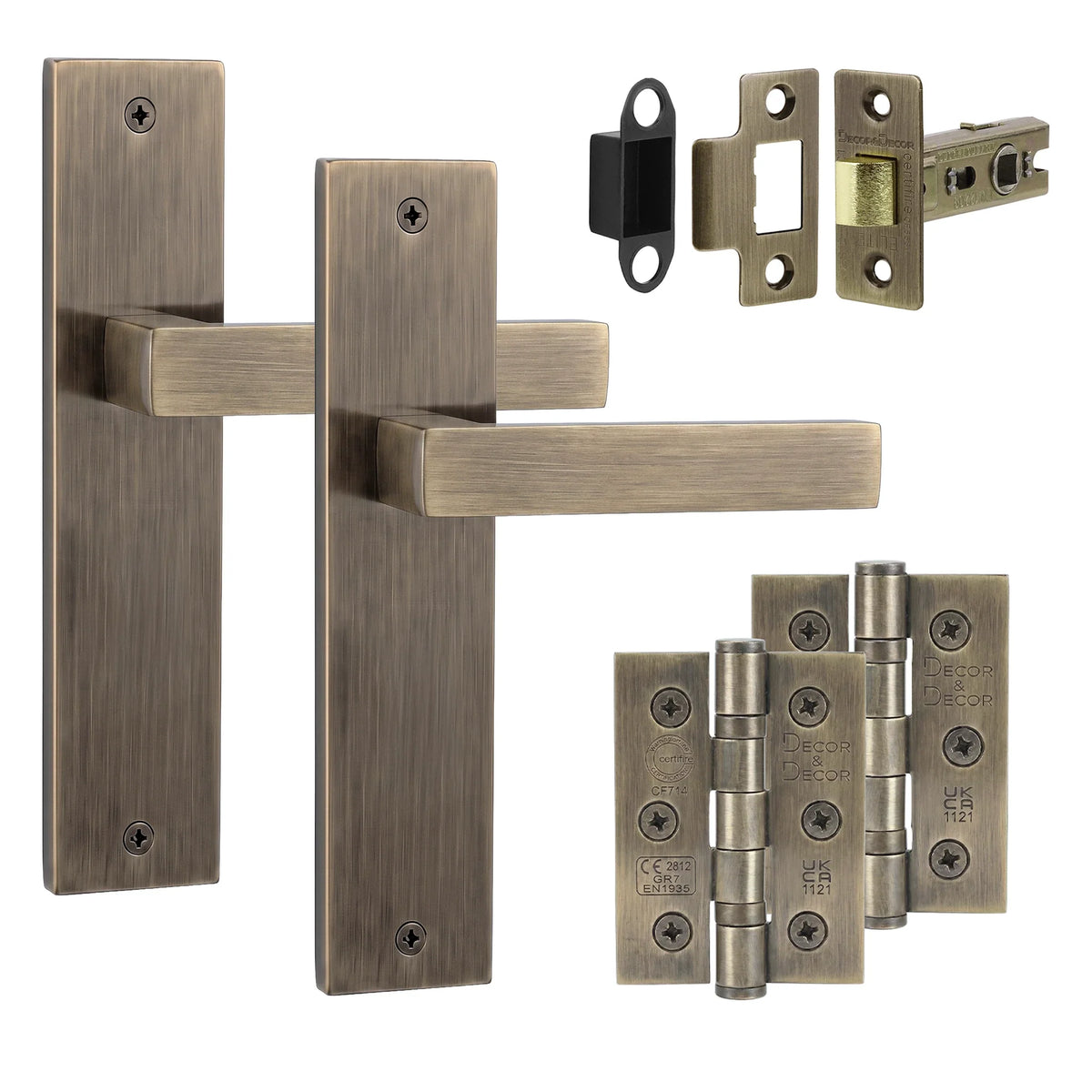 Lumina Antique Brass Passage Door Lever Handles on Backplate - Hinge Kit 76mm