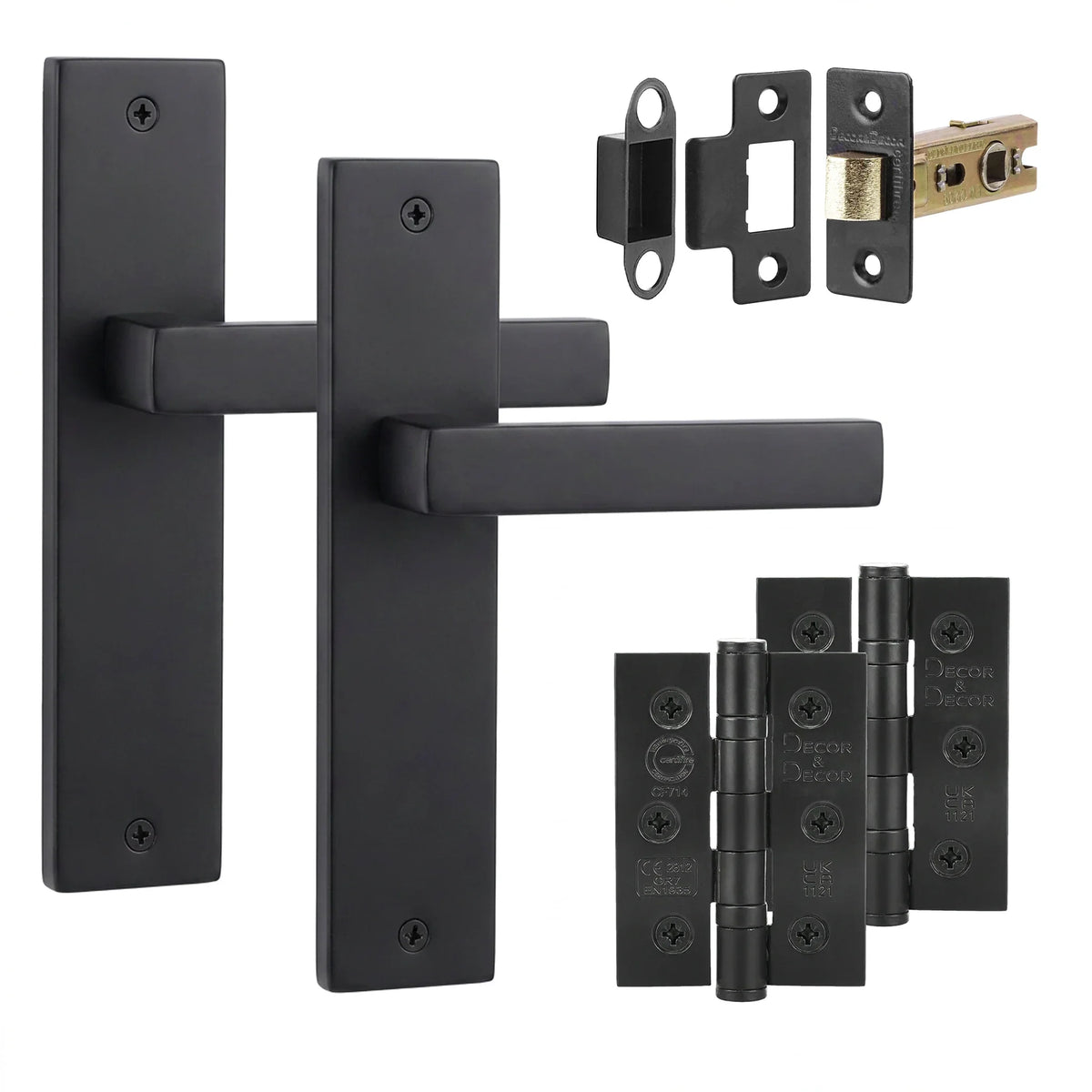 Lumina Matt Black Passage Door Lever Handles on Backplate - Hinge Kit 76mm
