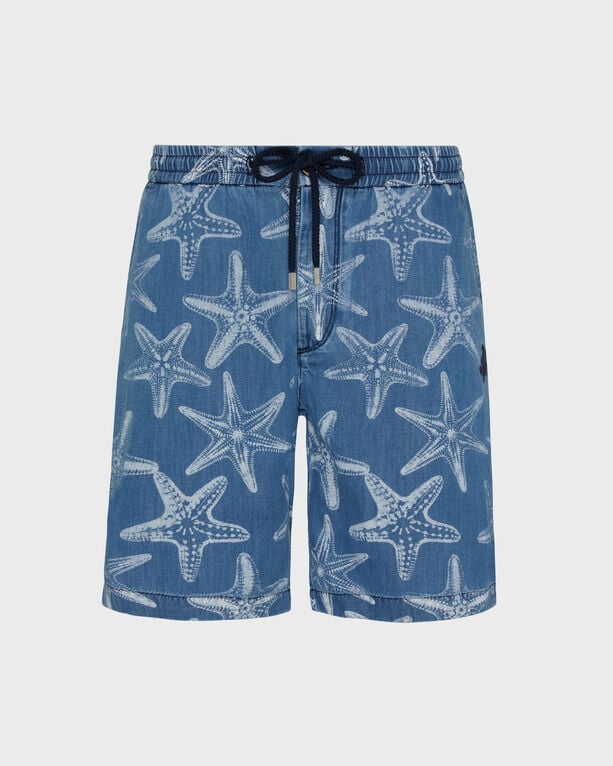 Vilebrequin - Men Denim Bermuda Shorts Starfish Light Denim Printed - Bermuda - Levant - Blue - Size 38