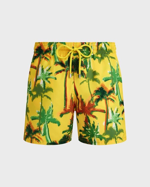 Vilebrequin - Men Ultra-light And Packable Swim Shorts Palms Offset - Swimwear - Mahina - Yellow - Size XXXL