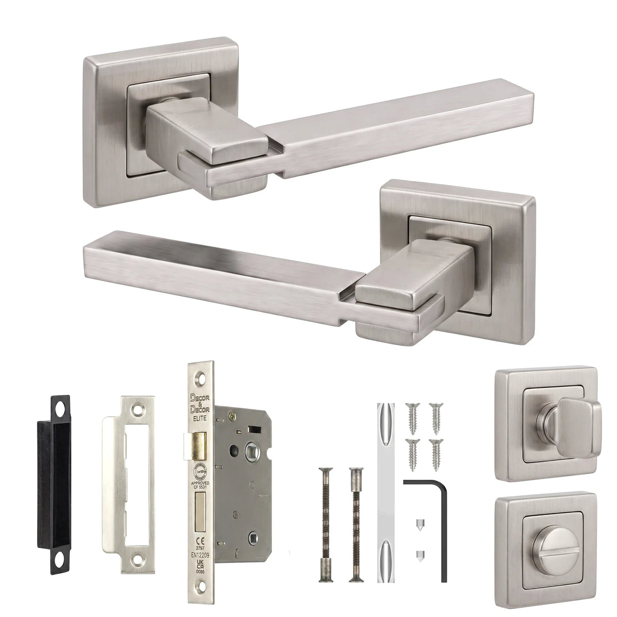 Nexus Satin Nickel Bathroom Door Lever Handles - Bathroom Kit 64mm