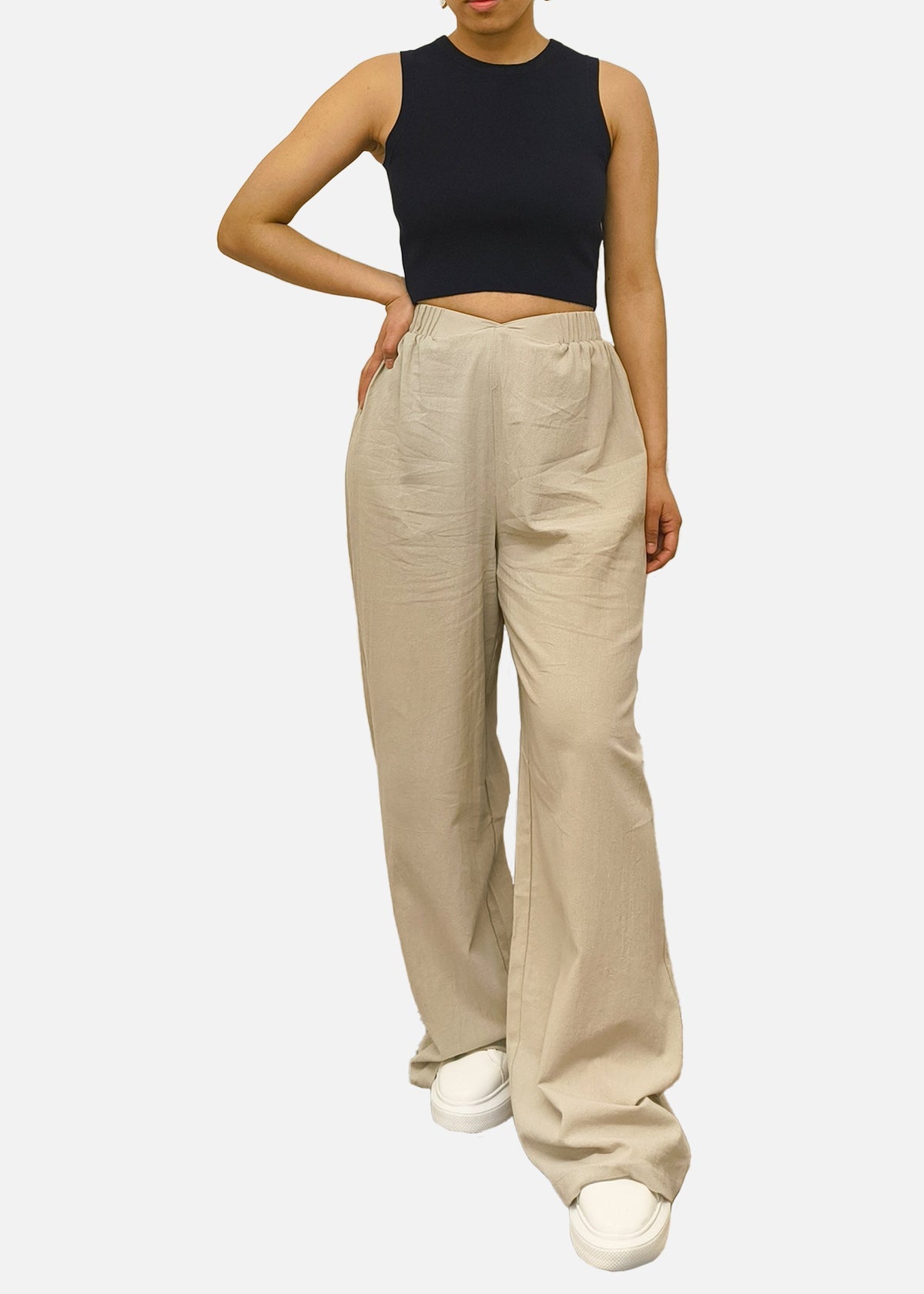 Stone Waist Band Detail Wide Leg trouser