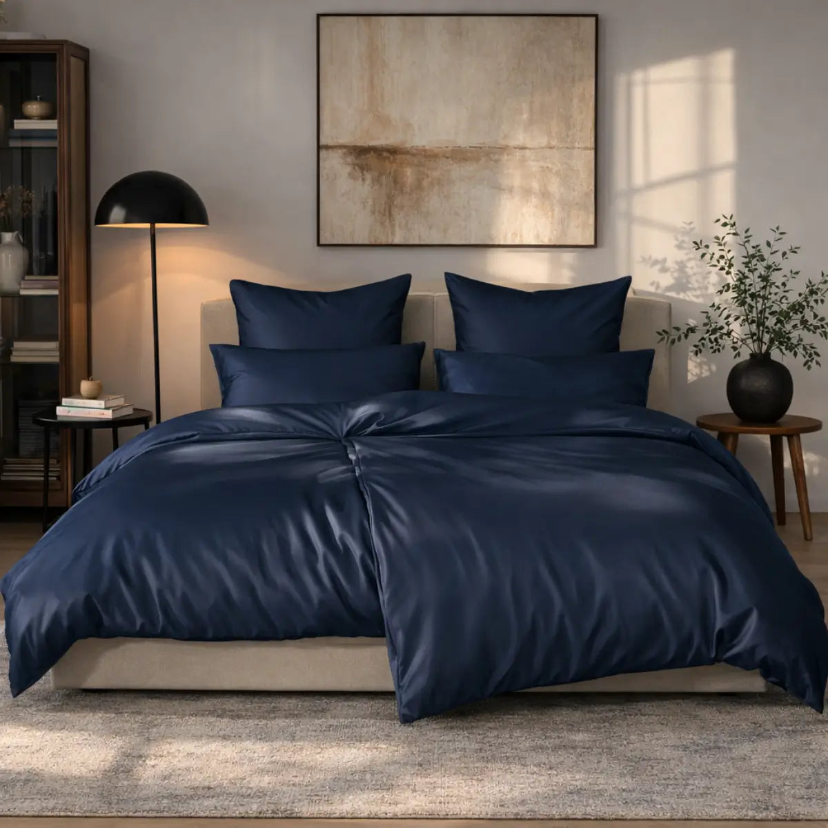 2. Wahl – Mako-Satin Bettwäsche Set - Dunkelblau / 155x220 + 80x80 cm