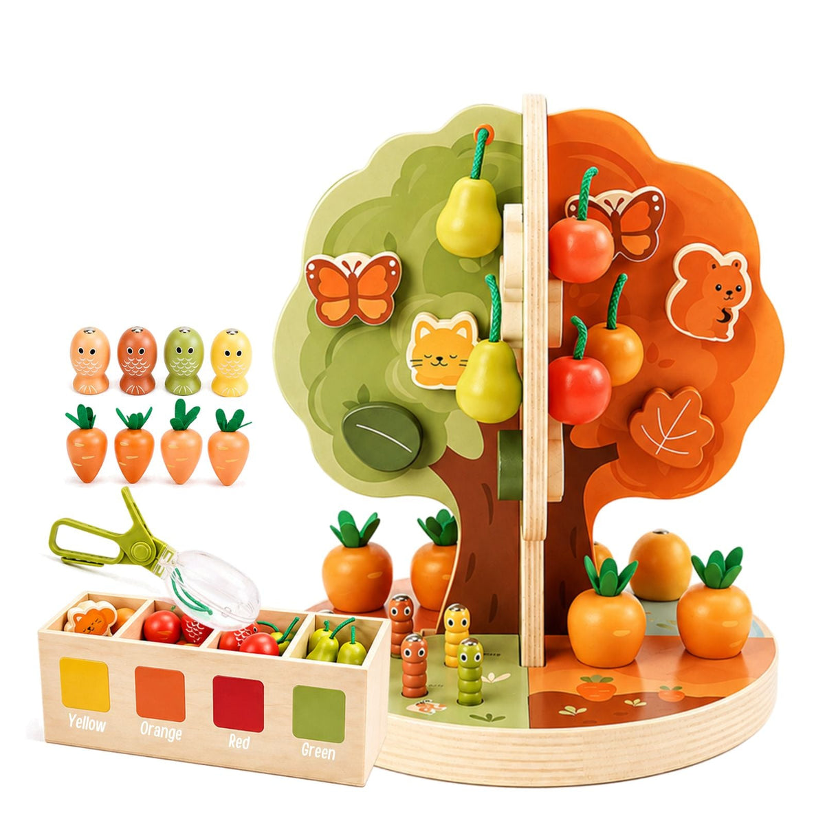 Montessori Wooden Magnetic Apple Tree | 9-in-1 Sorting & Stacking Toy